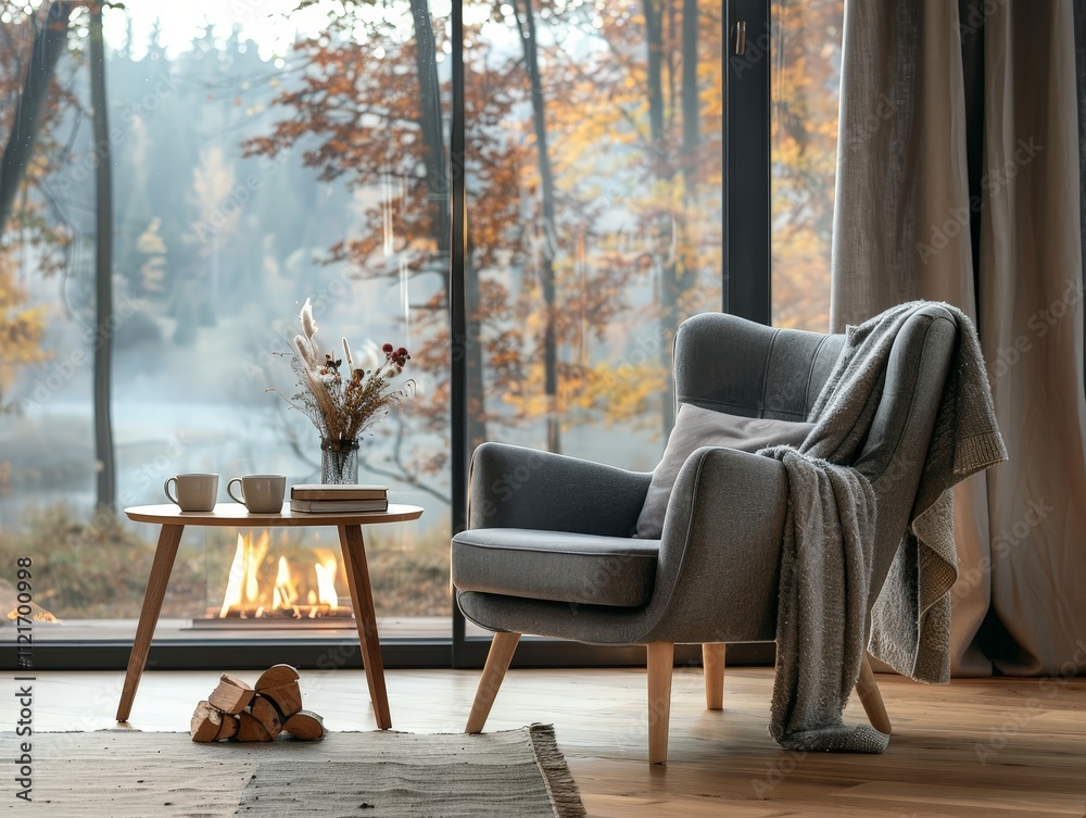 Cozy Autumn Interior with Fireplace View