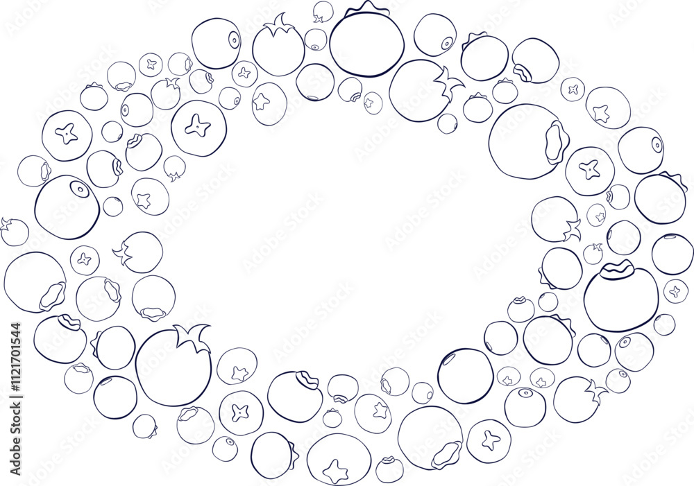 Blueberry line art oval frame template. vector illustration for nature-inspired artwork Blueberry line art oval frame template. vector illustration for nature-inspired artwork