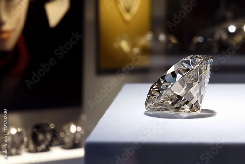 Sparkling diamond showcased at a luxury exhibition event photo