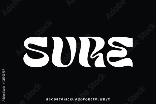 Unique trendy psychedelic alphabet display font vector. Wavy decorative typeface