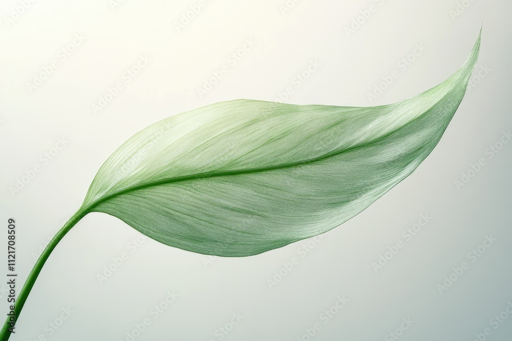 Obraz premium Single, elegant, light green leaf isolated against a soft, neutral background.