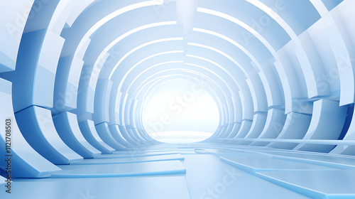 
3d rendering of white and blue abstract geometric background. Scene for advertising, technology, showcase, banner, game, sport, cosmetic, business, metaverse. Sci-Fi Illustration. Product display