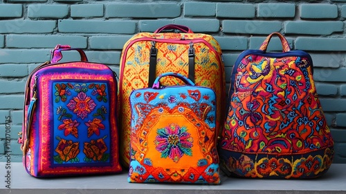 19. School bag set from Turkey showcasing traditional motifs and vibrant, intricate patterns photo