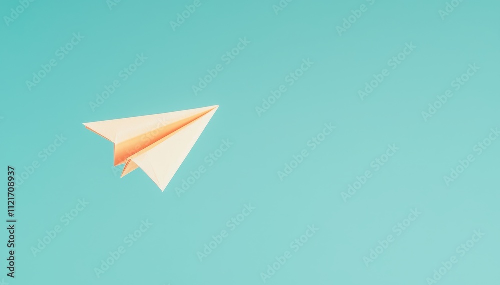 Minimalist Paper Airplane Flying Against a Soft Blue Background in a Serene and Simplistic Design Minimalist Paper Airplane Flying Against a Soft Blue Background in a Serene and Simplistic Design