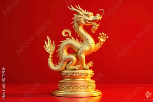 Golden Chinese Dragon Sculpture Symbolizing Prosperity and Good Fortune for the New Year Celebrations, Perfect for Festive Decor or Cultural Events