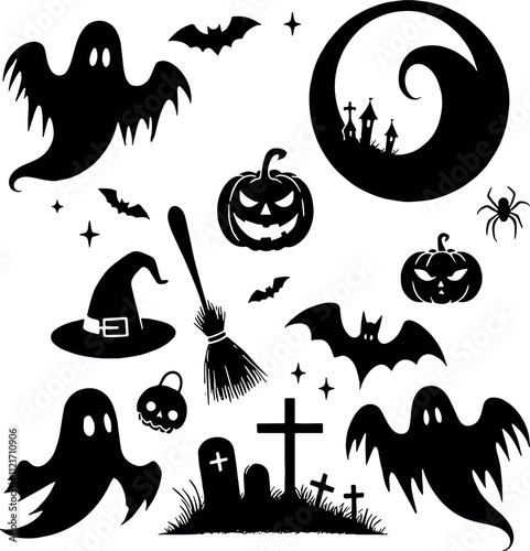 Spooky ghosts Halloween vector set transparent background