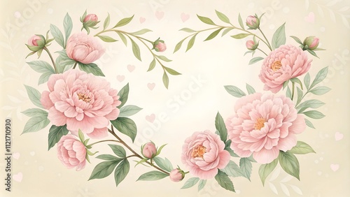 Wallpaper Mural Romantic Floral Frame with Peonies and Soft Lighting Torontodigital.ca
