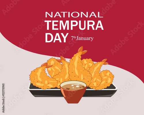 National Tempura Day,7th January. National tempura day template, holiday concept, banner, poster, card. Background, Vector illustration.