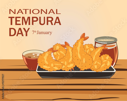 National Tempura Day,7th January. National tempura day template, holiday concept, banner, poster, card. Background, Vector illustration.