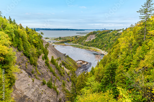 A view down a side valley leading to the Montmorency falls near Quebec City, Canada in the fall photo