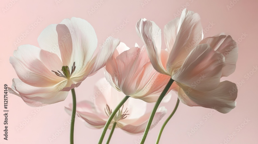 Pale pink tulips, delicate petals, soft background. Pale pink tulips, delicate petals, soft background.