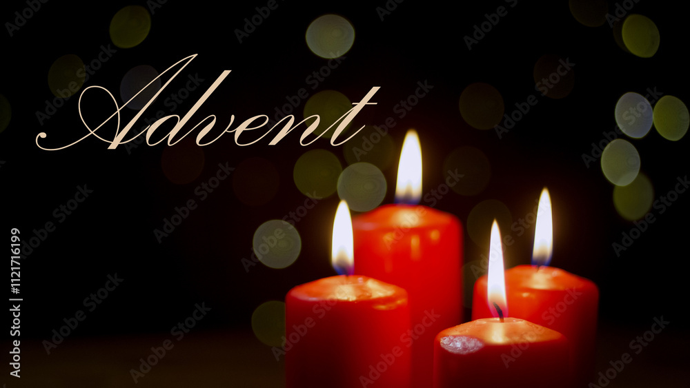 Four Advent candles on a festive background for Christmas. Four Advent candles on a festive background for Christmas.