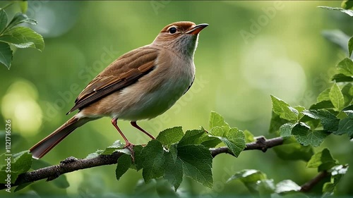 singing nightingale green bird singer soloist small thrush song spring nature wild wildlife garden forest wood songbird passerine grey valentine day morning symbol love attracted loud