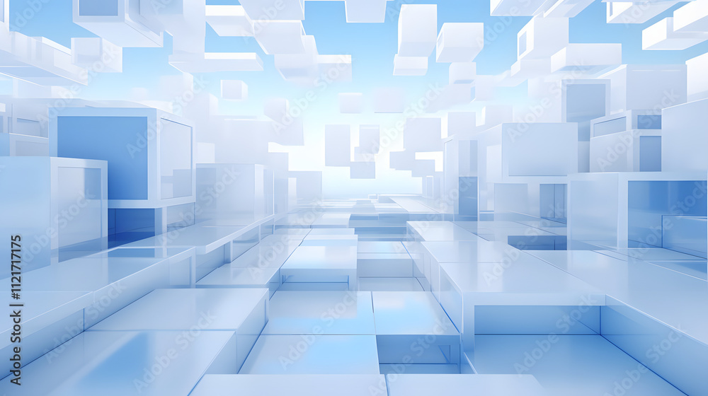 3d rendering of white and blue abstract geometric background. Scene for advertising, technology, showcase, banner, game, sport, cosmetic, business, metaverse. Sci-Fi Illustration. Product display
3d rendering of white and blue abstract geometric background. Scene for advertising, technology, showcase, banner, game, sport, cosmetic, business, metaverse. Sci-Fi Illustration. Product display