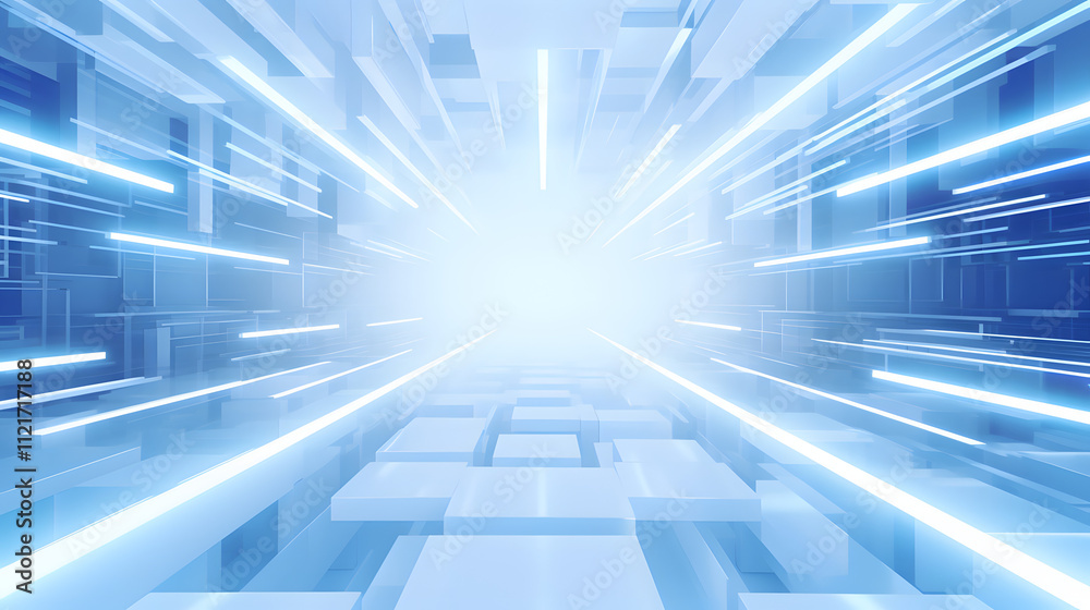 
3d rendering of white and blue abstract geometric background. Scene for advertising, technology, showcase, banner, game, sport, cosmetic, business, metaverse. Sci-Fi Illustration. Product display