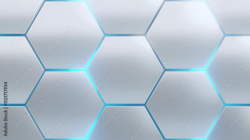 3d Abstract white hexagon pattern background with blue light glow stripe, concept technology