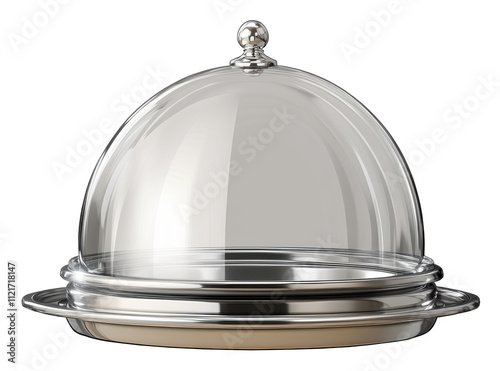 A silver dome with a silver base. The dome is clear and shiny photo