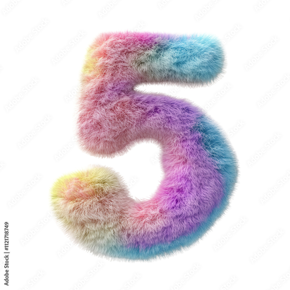 Furry textured number five in vibrant colors on a transparent background Furry textured number five in vibrant colors on a transparent background