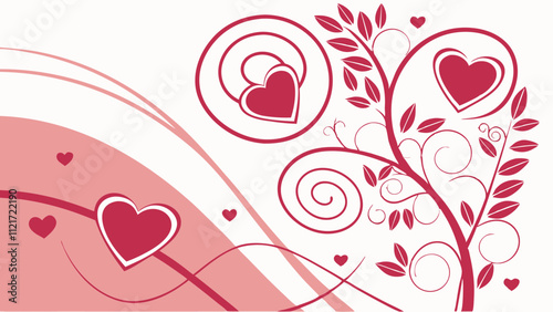 Abstract Romantic Vector Design with Hearts and Swirls