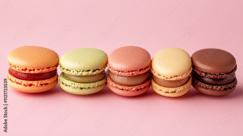 A neatly arranged collection of colorful macarons in a gift box featuring raspberry, pistachio, chocolate, and lemon flavors A neatly arranged collection of colorful macarons in a gift box featuring raspberry, pistachio, chocolate, and lemon flavors