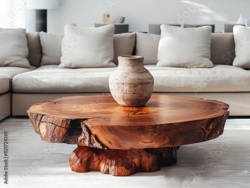 Wooden Coffee Table with Vase