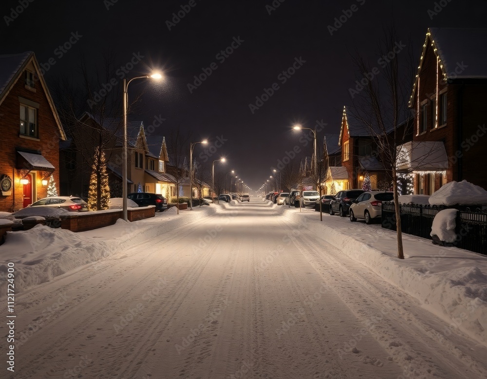 Fototapeta premium Christmas Lights Adorn Snow-Covered Houses