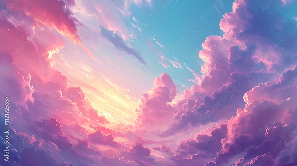 Dreamy pastel sunset sky. Soft, fluffy clouds in shades of pink, purple, and orange. Dreamy pastel sunset sky. Soft, fluffy clouds in shades of pink, purple, and orange.