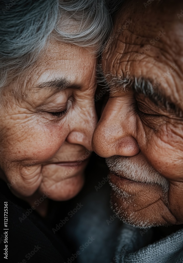 Fototapeta premium Close-up of old couple embracing each other, showing their love and affection in the heartwarming moment