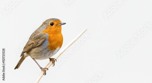 European robin perched on branch with minimalist background