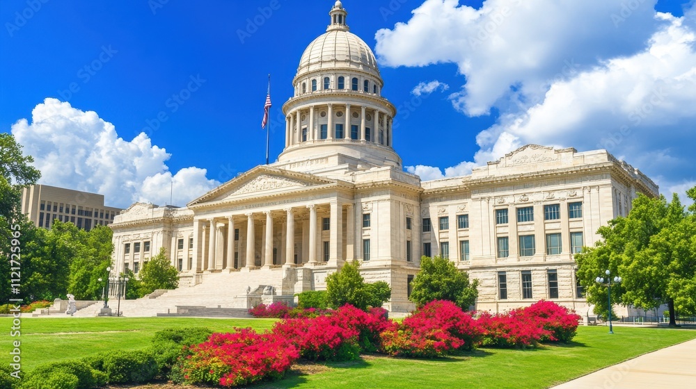 Obraz premium Majestic State Capitol Building with Vibrant Blooms