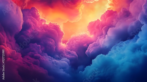 Vibrant sunset cloudscape, painted in hues of pink, purple, and blue.