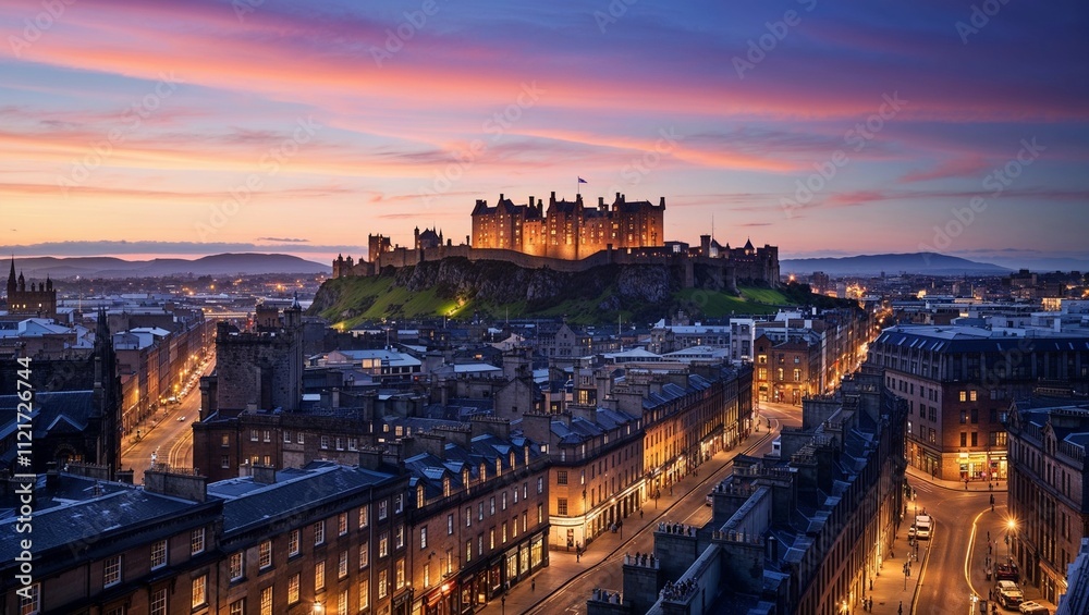 Obraz premium Edinburgh’s Majestic Sunset Glow