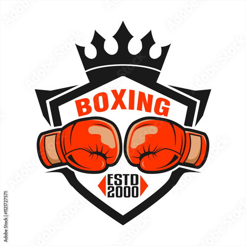 Boxing sport logo emblem badge vector illustration silhouette design template boxing club champion winner academy competition training glove fight