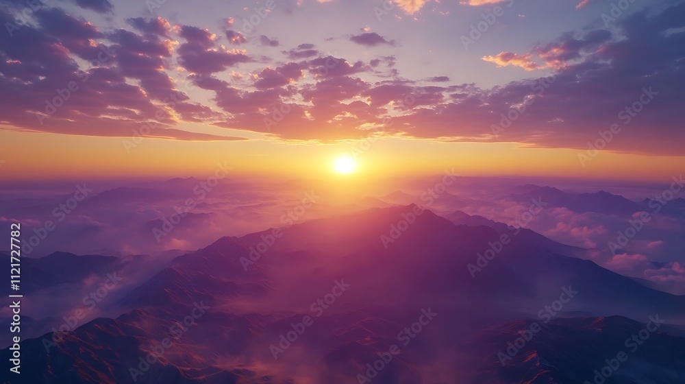 Serene sunset over majestic mountains. Golden hour paints the sky with vibrant hues. Serene sunset over majestic mountains. Golden hour paints the sky with vibrant hues.