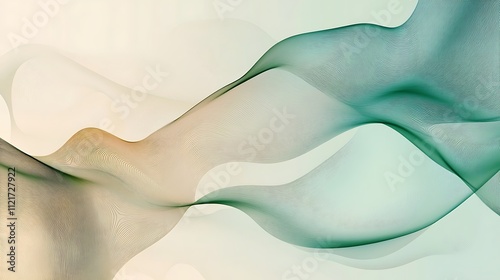 Abstract art: flowing teal and beige waves.