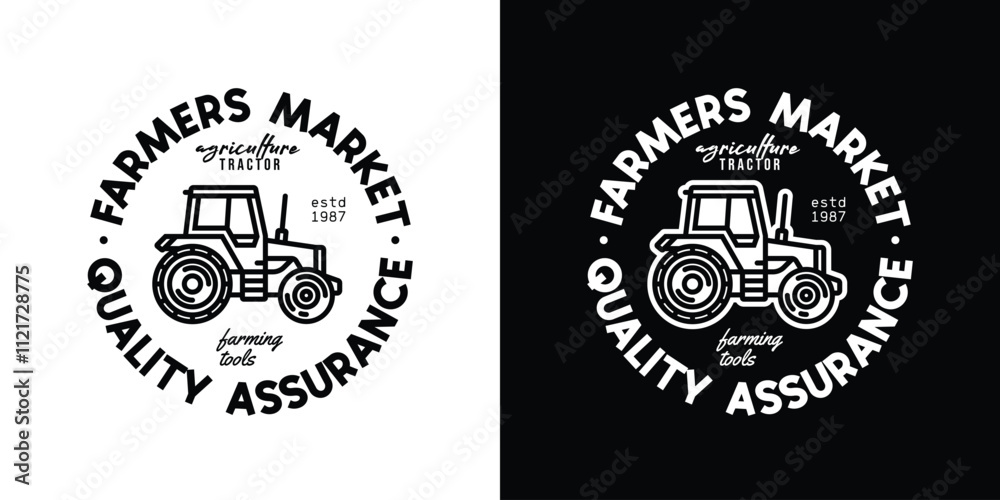 Fototapeta premium Original vector emblem. Tractor for agricultural and industrial purposes.