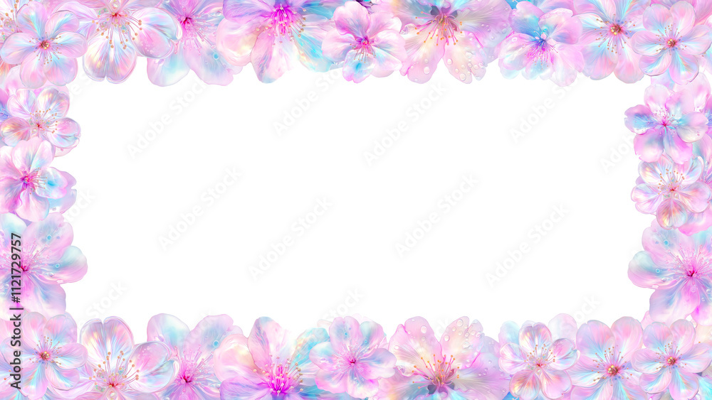 pastel cherry blossom floral frame with iridescent glow pastel cherry blossom floral frame with iridescent glow