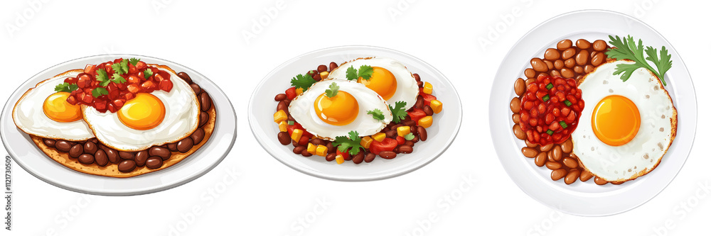 Delicious fried eggs with beans and salsa vibrant breakfast appetizing meal Delicious fried eggs with beans and salsa vibrant breakfast appetizing meal