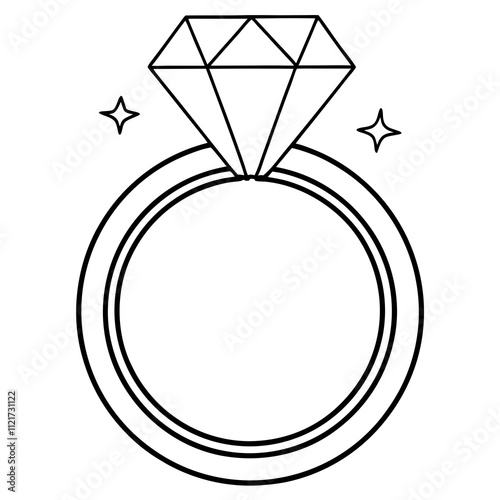 wedding diamond ring line art icon vector illustration with lines, black silhouette