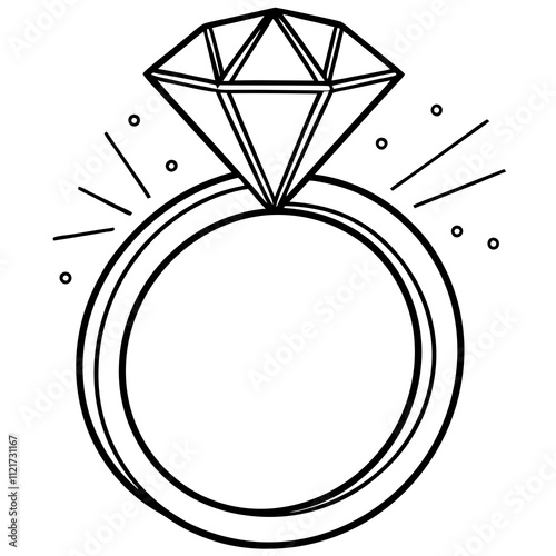 wedding diamond ring line art icon vector illustration with lines, black silhouette