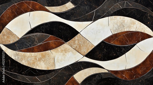Abstract tile pattern in beige, brown, and black.  Modern art design.