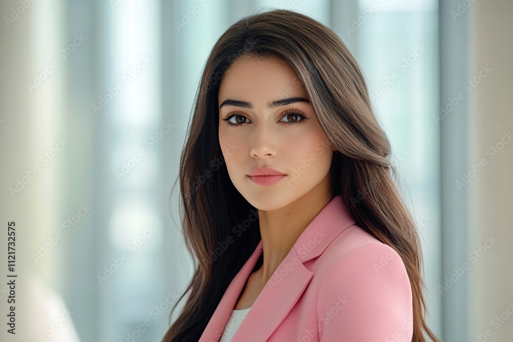 Successful businesswoman wearing in glamour pink suit Successful businesswoman wearing in glamour pink suit