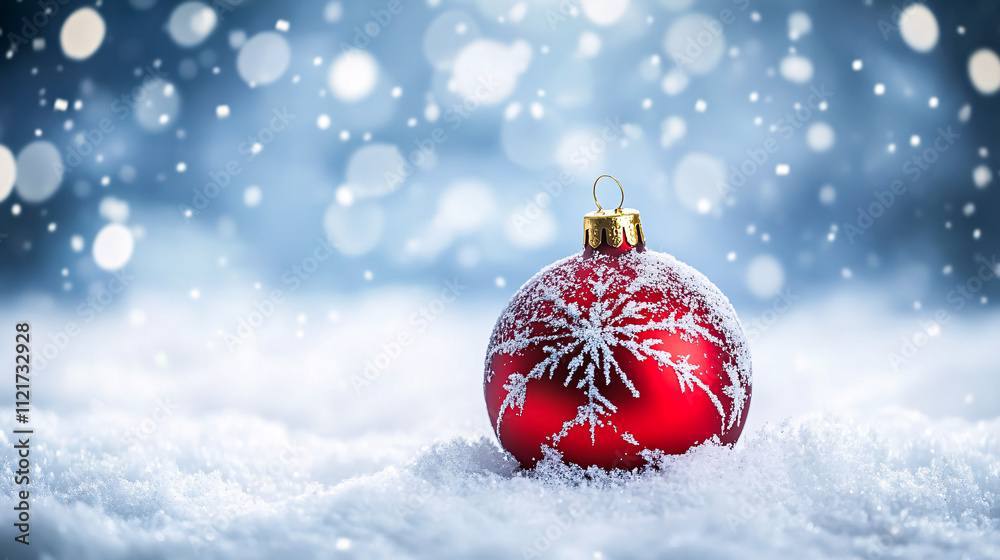 A Christmas-themed background featuring a red bauble surrounded by snowflakes. A Christmas-themed background featuring a red bauble surrounded by snowflakes.