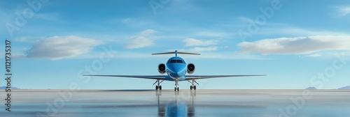 Sleek Business Jet on a Crystal Clear Runway - A stunning business jet stands in front of a beautiful sky, reflecting elegance and modern aviation without distractions from any horizon. photo