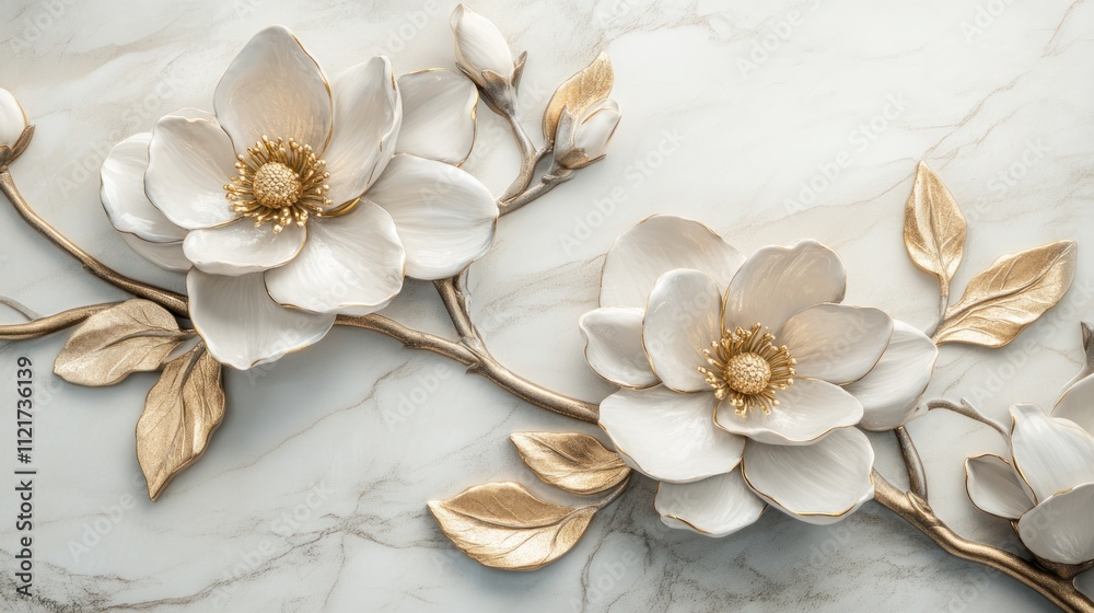 Elegant 3D Floral Design on Marble Background Elegant 3D Floral Design on Marble Background