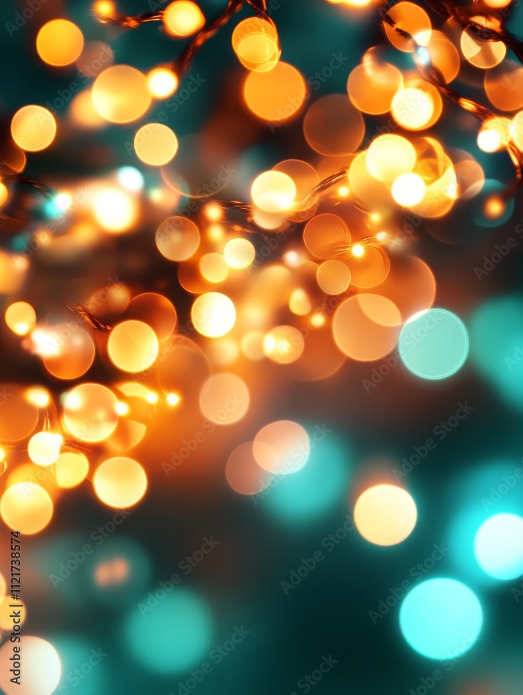 Obraz premium Vibrant Bokeh Lights Background - A mesmerizing abstract image showcasing warm orange and cool blue bokeh lights, creating a festive and inviting atmosphere