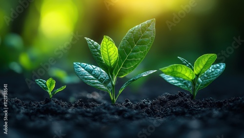 Three Young Plants Growing in the Soil