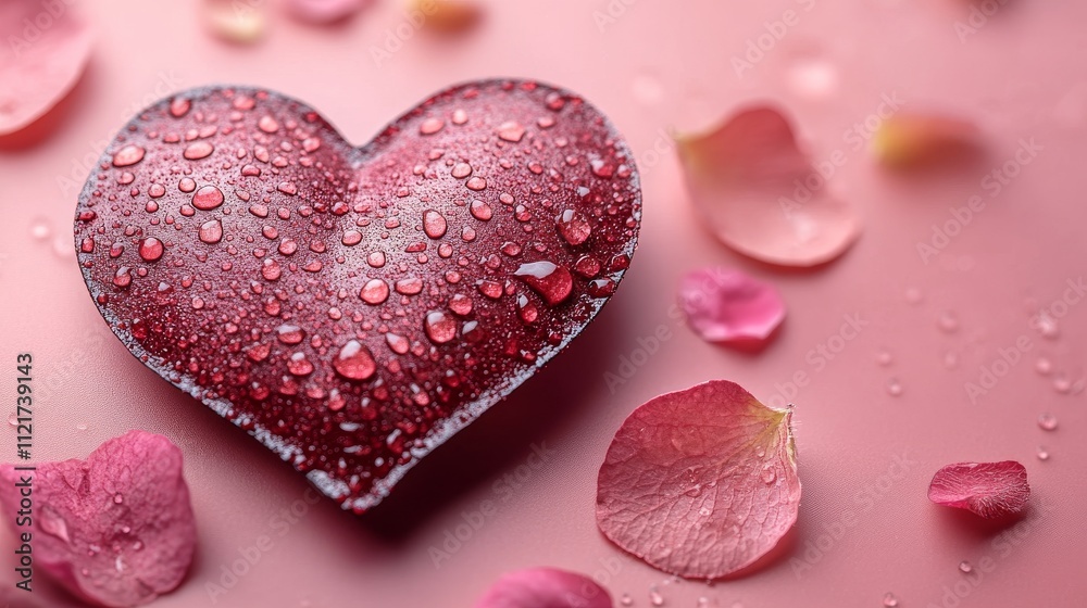 Obraz premium Pink heart on pink rose petals perfect for Valentines Day cards, romantic messages, or love themed designs with soft, elegant backgrounds