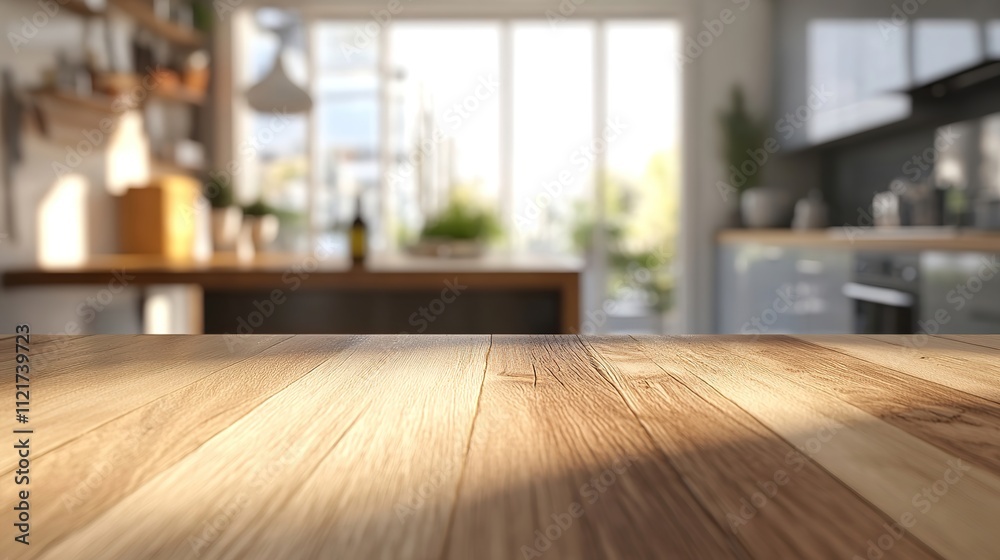 An empty wooden countertop in the kitchen can serve as a podium for various items. An empty wooden countertop in the kitchen can serve as a podium for various items.