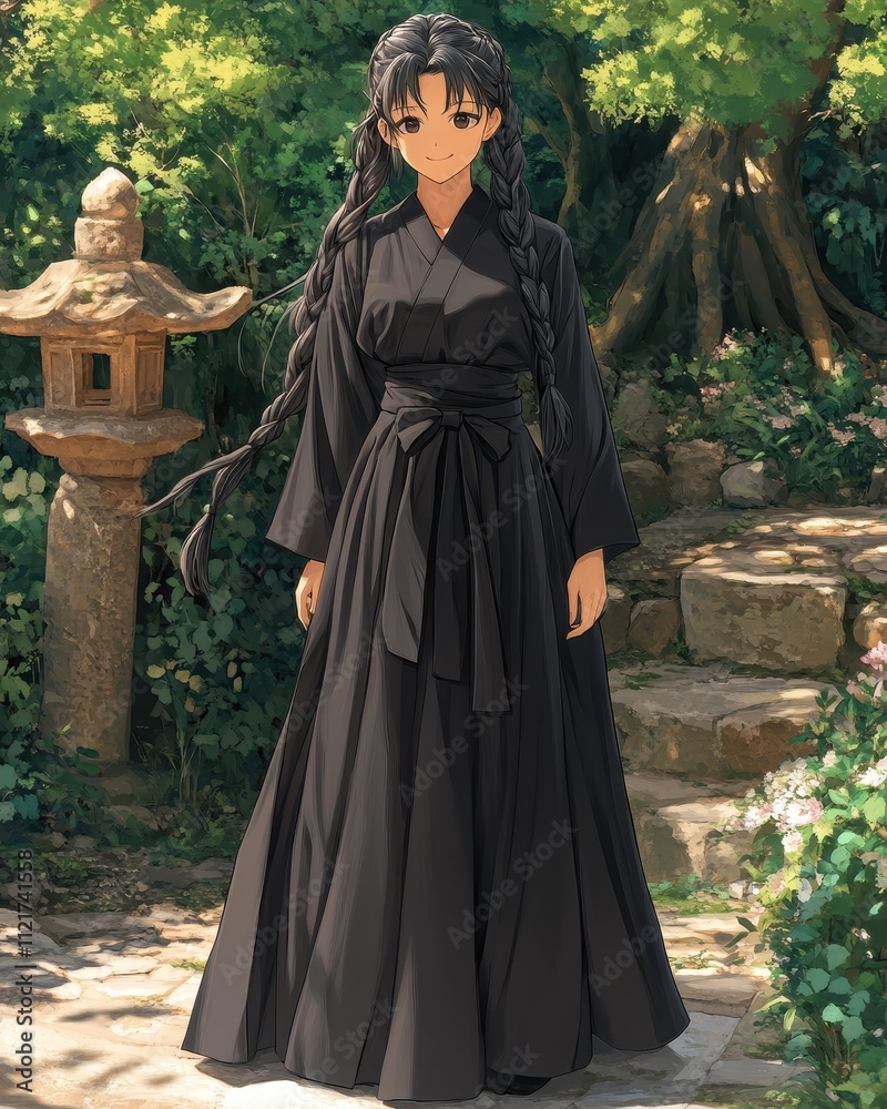 Naklejka premium Woman in black traditional attire outdoors 